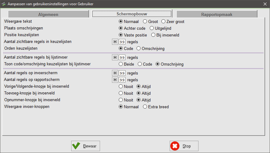 Gebruikersinstellingen invoerscherm huidige gebruiker